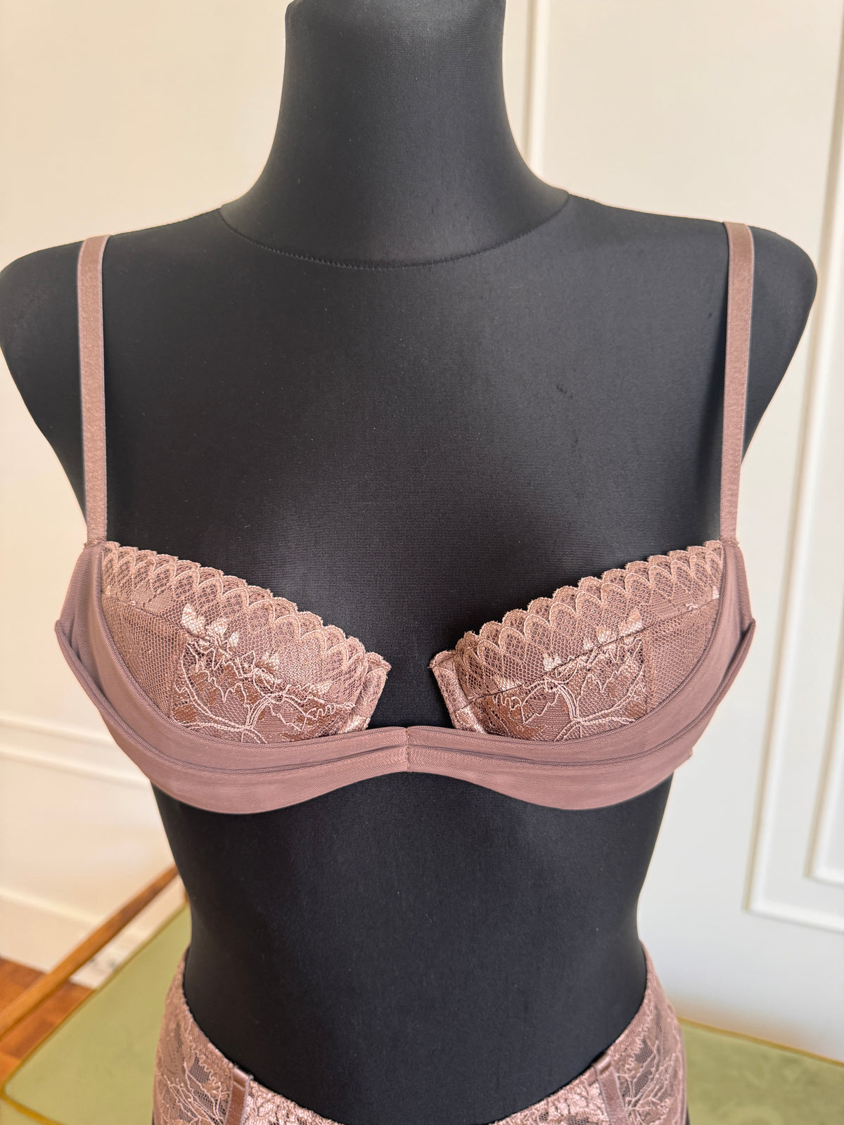 Juliette Bra in Mocha on a dress form, front view